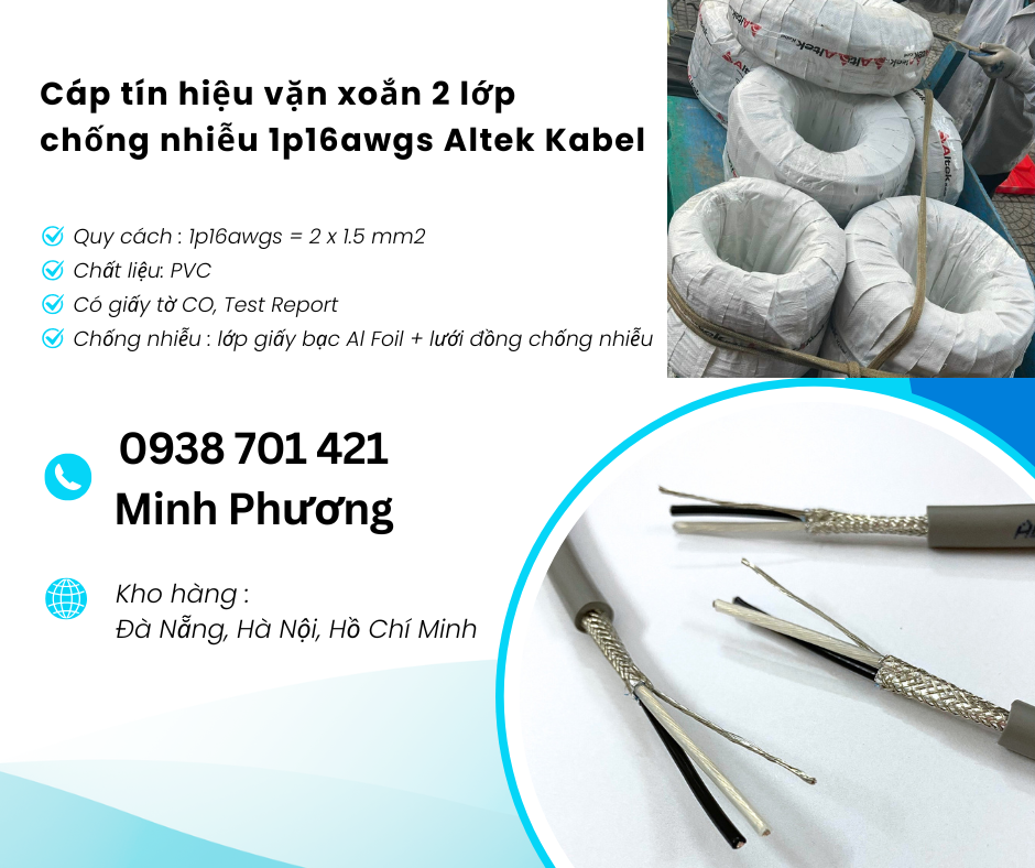 Cáp tín hiệu vặn xoắn 2 lớp chống nhiễu 1p16awgs Altek Kabel Đà Nẵng, Bình Định,